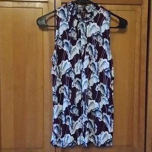 Ann Taylor burgundy red high-neck floral top